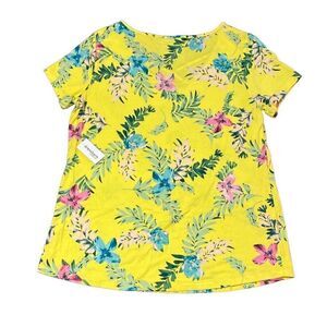 NEW Westport Yellow Floral Short Sleeve Top Size Large